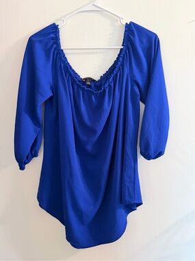Moa Moa Cobalt Blue Peasant Blouse with Scoop Neck Very Loose And Flowy